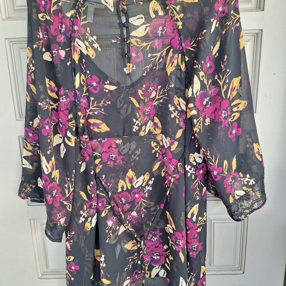 Jessica Simpson Maternity Women's Dress SzM Sheer Blk/Pink Floral Black Lace - Picture 8 of 10